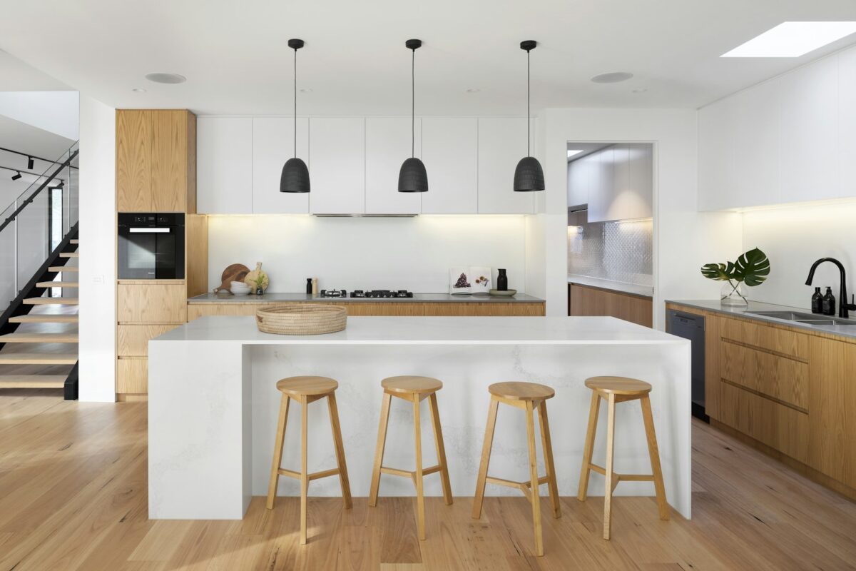 Kitchen island with timber flooring
