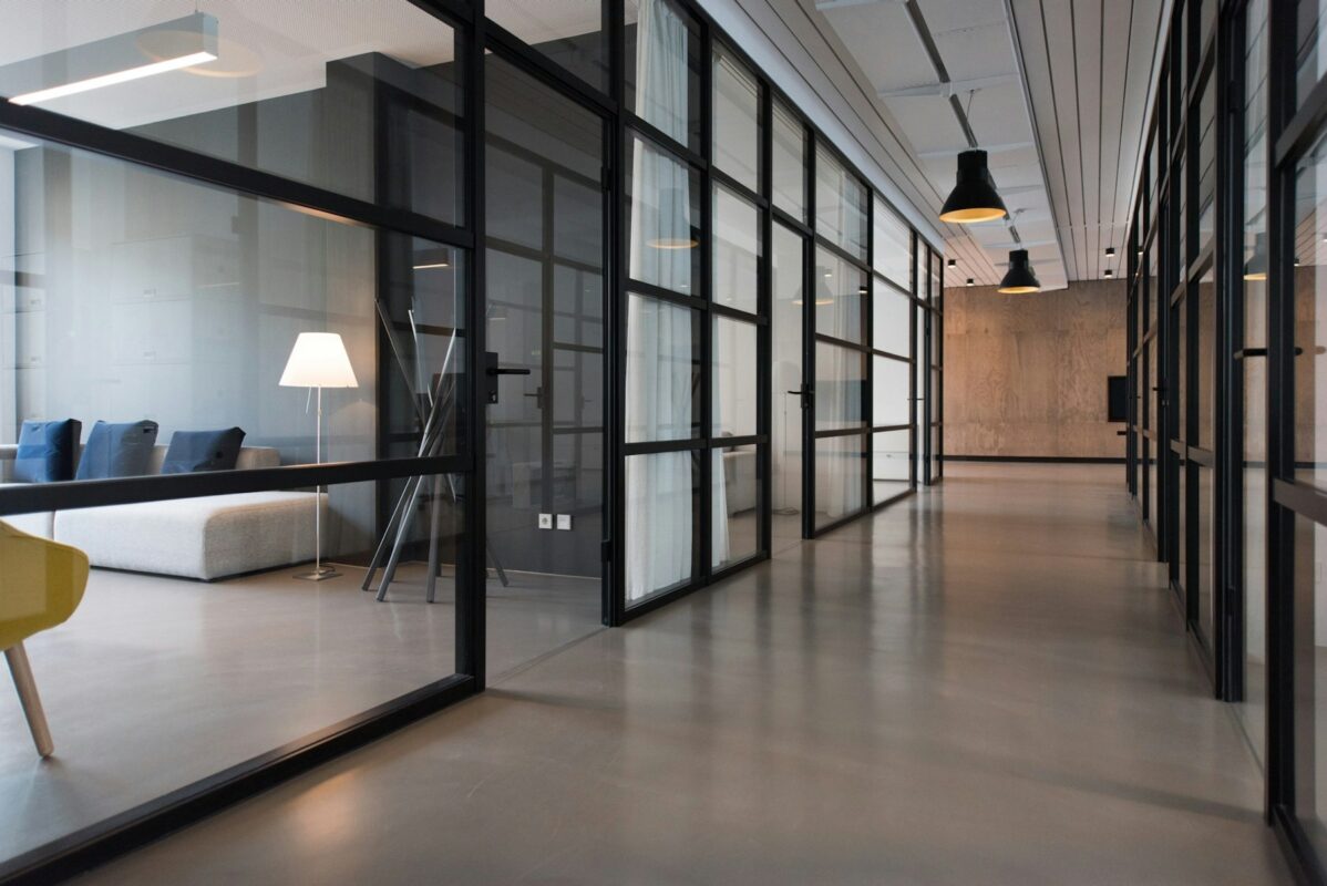Commercial corridor with polished floor